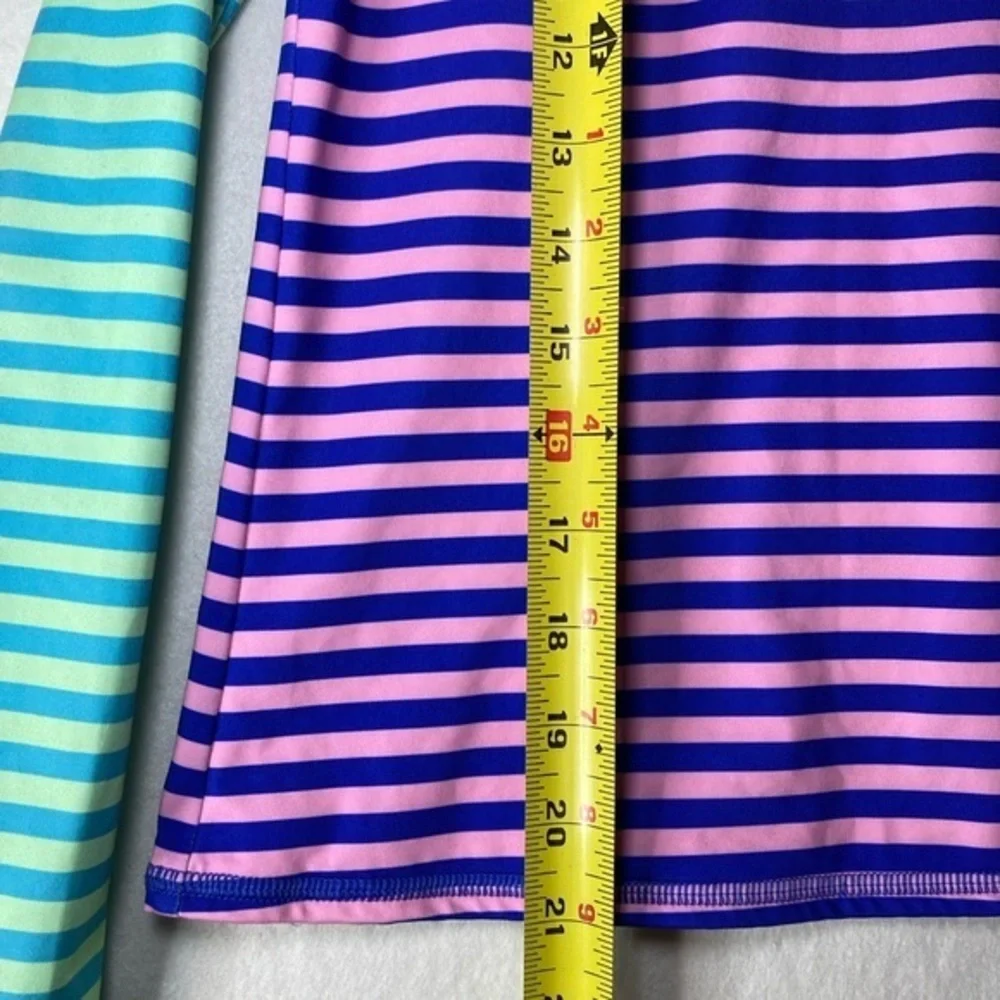 Lands End Swim Shirt Rash Guard Size 12 Blue Orange‎ Pink Stripes Long Sleeve